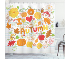 I Love Autumn Sketchy Doodle Shower Curtain
