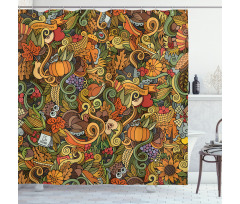 Hand-drawn Art Thanksgiving Shower Curtain