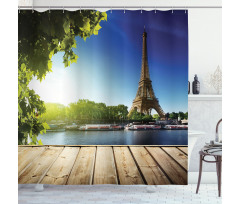 Eiffel Tower Wood Pier Seine Shower Curtain