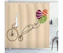 Bunny on Bike Egg Balloons Shower Curtain