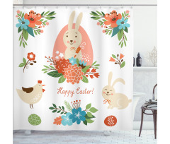 Pastel Bunny Flowers Cartoon Shower Curtain