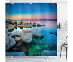 Stones Sunset View over Water Shower Curtain