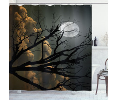Bare Branches and Full Moon Shower Curtain