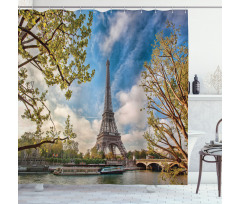 Paris Cloudy Sky Eiffel Tower Shower Curtain