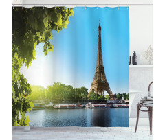 Sunny Day Eiffel Tower River Shower Curtain