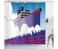 Large Ship with Harbor People Shower Curtain