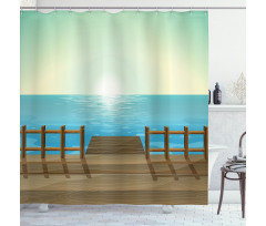 Doodle Landsape Port and Sea Shower Curtain