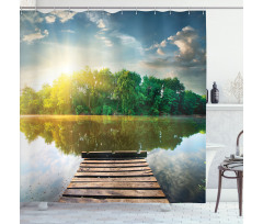 Old Pier Tranquil Sunrise Lake Shower Curtain