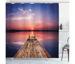 Panoramic Lake Old Pier Sunset Shower Curtain