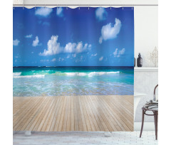 Waves on Wooden Pier Shore Shower Curtain