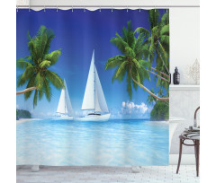 Palm Trees and Sailboats Shower Curtain