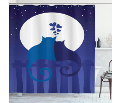 Cats in Love at Night Cartoon Shower Curtain