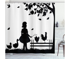 Little Girl Geese Rooster Shower Curtain