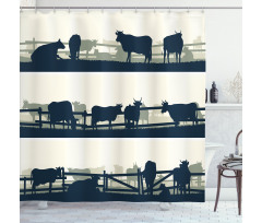 Farm Grazing Cows and Bulls Shower Curtain