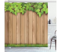 Leafy Tree Branch Grass Fence Shower Curtain