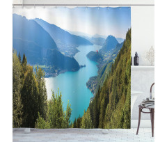 Aerial Annecy Lake Pine Shower Curtain