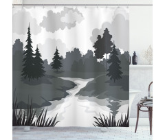 Greyscale Landscape Shower Curtain