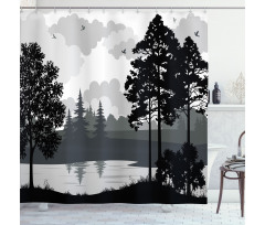 Tree River Flying Bird Shower Curtain