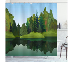 Calm Trees on Pure Lake Shower Curtain