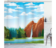 Waterfall Mountain Sky Shower Curtain