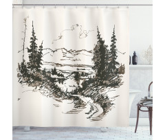 Forest Landscape Sketch Shower Curtain