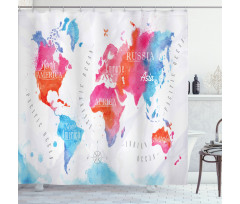 Watercolored World Map Shower Curtain