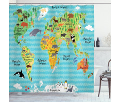 Kids World Map of Animal Shower Curtain