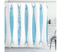 Sardine Fish Doodle Oceanic Shower Curtain