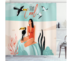 Summer Girl with Toucan Shower Curtain