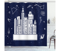 Megacity in Space Doodle Shower Curtain