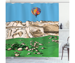 Mountains and Air Balloon Shower Curtain