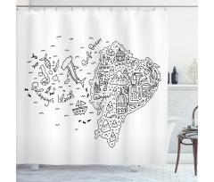 Infographic Doodle Line Map Shower Curtain