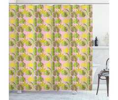 Tropic Leaves on Checkered Shower Curtain