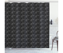 Outline Vegetables on Dark Shower Curtain