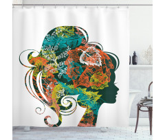 Autumn Leaves Woman Hair Shower Curtain