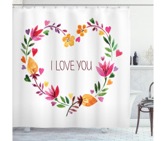 Text in Floral Heart Shower Curtain