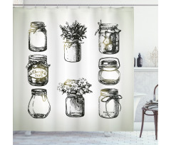 Rustic Sketchy Jars Shower Curtain