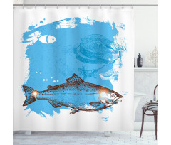 Fish and Fresh Meat Sketch Shower Curtain