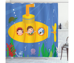 Boy Girl Dog Underwater Shower Curtain