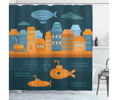 Train Airship Submarines Shower Curtain