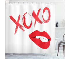 Lipsticked Woman Biting Lips Shower Curtain