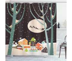 Snow Santa with Deer Town Shower Curtain