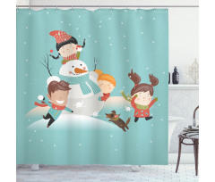 Cartoon of Kids Having Fun Shower Curtain