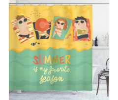 Sunbathing Kids Beach Doodle Shower Curtain