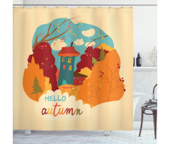 Fall Leaves Trees and House Shower Curtain