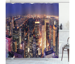 New York Panoramic Aerial Night Shower Curtain