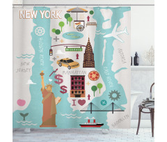 New York Infographic Doodle Map Shower Curtain