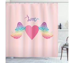 Love Heart Rainbow Wings Shower Curtain