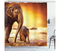 Mother Baby Elephant Family Shower Curtain