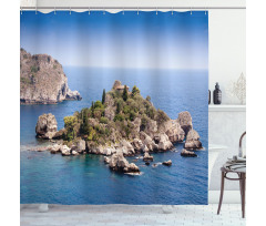 Taormina Beach Rocky Island Shower Curtain